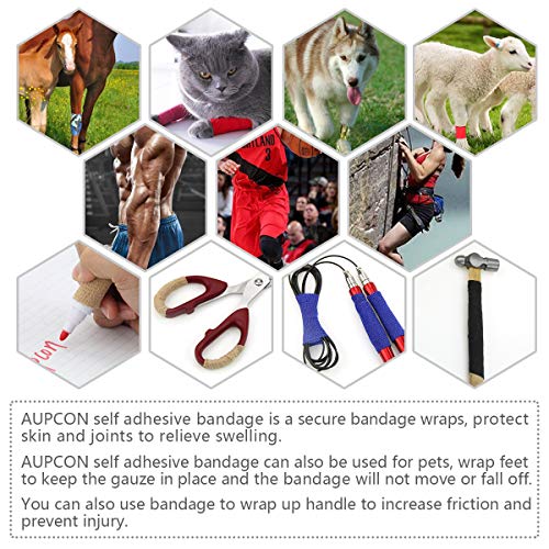 AUPCON Vet Wrap Self Adherent Wrap Cohesive Bandage Animal Bandage Self Adhesive Bandages for Horse, Pets & Ankle Sprains & Swelling 3 Inches