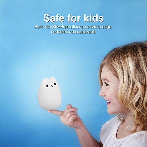 Children Night Light, Elfeland Remote Control LED Cute Silicone Cat Lamp 12+1 Colors/6 Lighting Modes/USB Rechargeable/Timing Off for Baby Kids Bedside Bedroom Nursery Birthday Gift Valentine Present