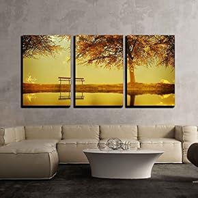 3 Piece Canvas Wall Art - Golden Planet - Modern Home Art Stretched and Framed Ready to Hang - 16"x24"x3 Panels