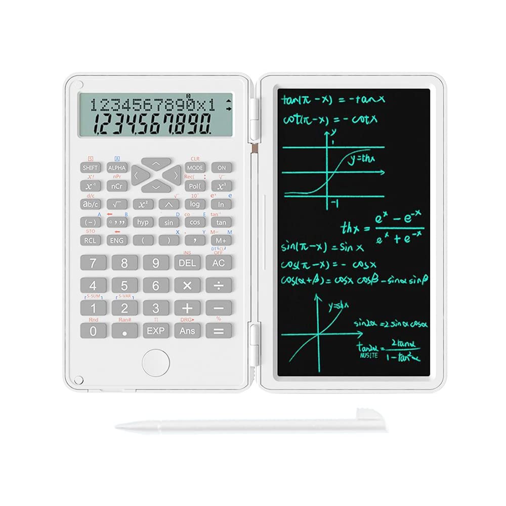Photo 1 of 2 in 1 Scientific Calculator with Writing Tablet, Desktop Pocket LCD Science Calculator Notepad Professional Financial Calculator for Home School Office Business(White)