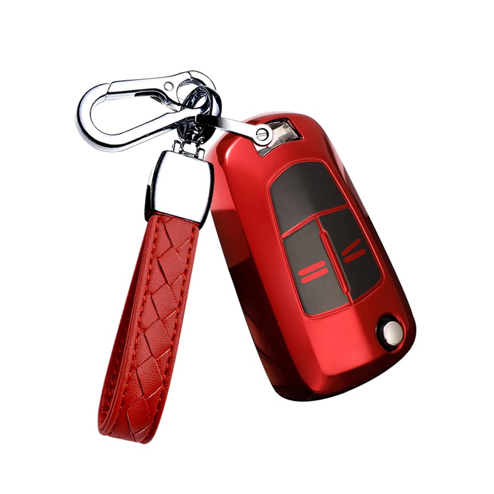 HIBEYO Flip Key Car Key Case Fits Opel Vauxhall Silicone Protective Case Remote Key Flip for Opel Corsa Astra Vectra Zafira Antara Tigra Keychain Key Case 2-Button red