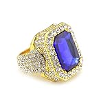 HongBoom Hot Hip Hop Rings 18K Gold Silver Plated CZ CRYSTAL Fully Iced-Out CUBAN Blue Ruby Ring (Gold/US Size 8)