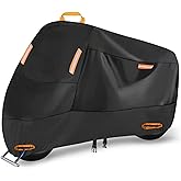 300D Heavy Duty Motorcycle Cover, SECELES All Season Durable Waterproof Outdoor Protection Scooter Cover 4 Reflective Tape Lock-Holes fits up to 86" Yamaha Honda Suzuki (XXL: 86" x 37" x 50")