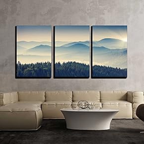 3 Piece Canvas Wall Art - Beautiful Sunny Day is in Mountain Landscape. Carpathian, Ukraine, Europe. - Modern Home Art Stretched and Framed Ready to Hang - 16"x24"x3 Panels