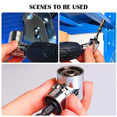 CIGOTU Multi-function 7mm-19mm Ratchet Universal Sockets Metric Wrench Power Drill Adapter Set and 105 Degree Right Angle Extension Power Screwdriver Drill Attachment 1/4" Drive 6mm Hex Magnetic Bit