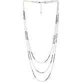 Three-strand Long Waterfall White Pearls Necklace, Statement Necklace Beads Layered, Dress Wedding