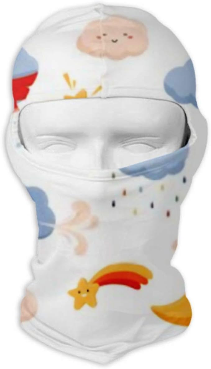 Unisex Sun Mask Full Face Mask Hood, Cute Weather Phenomena Clouds Wind