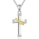 YFN Crown Cross Necklace for Women 925 Sterling Silver Cross Pendant Necklace CZ Cross Jewelry for Women Gifts