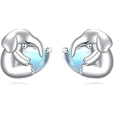KZX Elephant Stud Earrings for Women 925 Sterling Silver Elephant Earrings Moonstone Studs Cute Animal Jewelry for Wife Mother