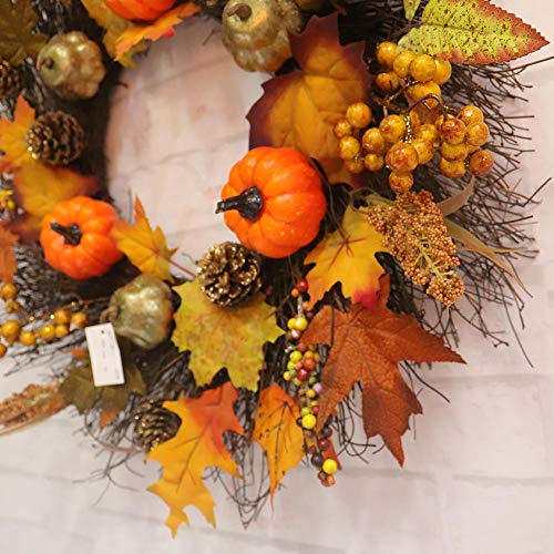 Fall Maple Leaf Pumpkin Wreath Christmas Artificial Wreath Front Door Decoration Thanksgiving Decorative Garland - Thumbnail 6