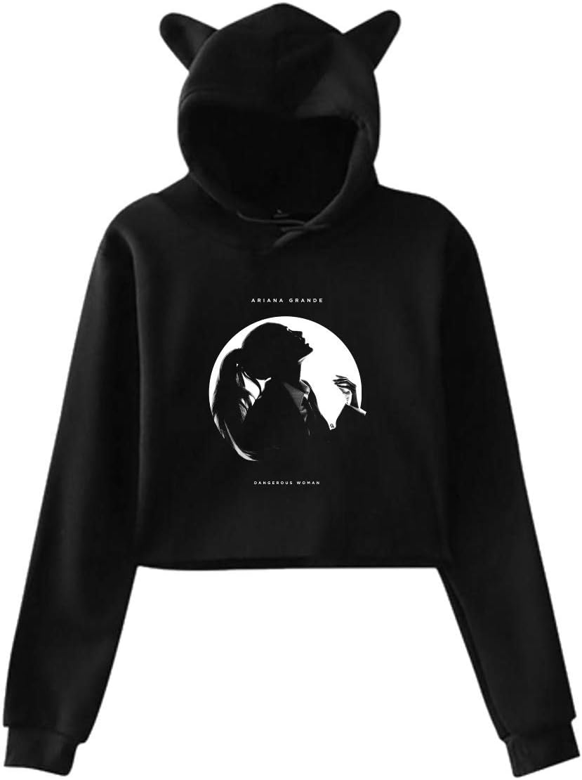 Long Sleeve Pullover Sweatshirt Tops Blouse T-Shirt Tops Jumper Tees Cat Ear Hoodie Sweater, Women's Aria-na Dangerous Woman Gran-de Lumbar Sweatshirt Hooded