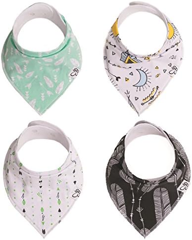 BABYLLONE Baby Bandana Bibs "Boho Chic" Set of 4 - Ideal as Baby Boy Bandana Bibs, Bandana Drool Bibs and Dribble Bibs - Ultra High Absorption and Unique Appealing Ethnic Patterns