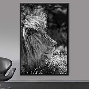 signwin Framed Canvas Wall Art Duotone Lion I...