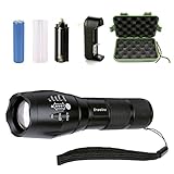 Shareline Water Resistant CREE XML T6 LED Zoomable Ajustable Focus Tactical Flashlight with 5 Modes, 1000 Lumens, Rechargeable 18650 Lithium Lon Battery(2P) and Charger