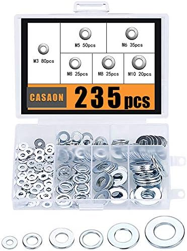 235Pcs 6 Sizes Stainless Steel Flat Washers Assortment Set (M3 M5 M6 M8 M10)