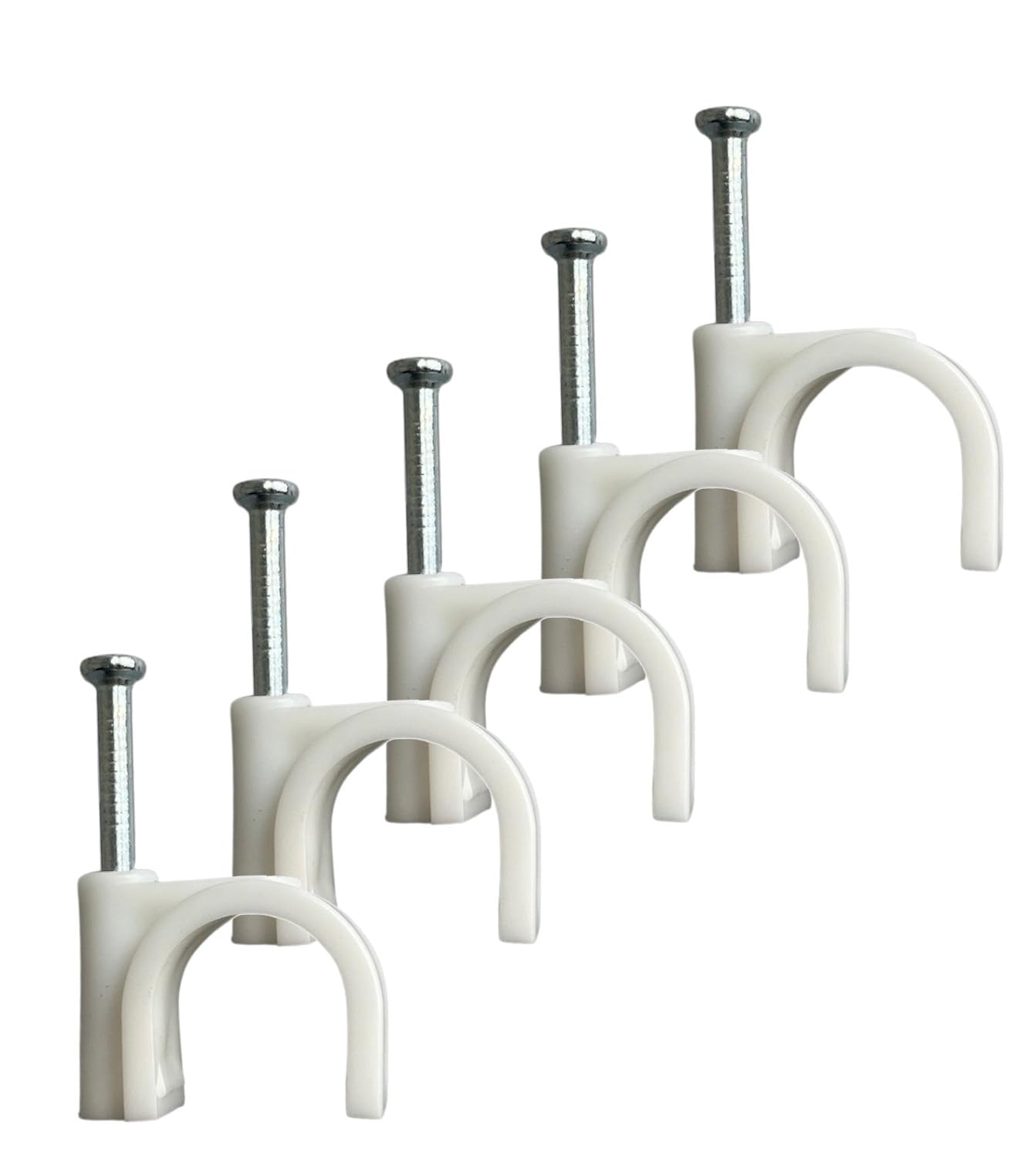 White Round Cable Clips with Fixing Nail K-Type 50pcs (14mm)