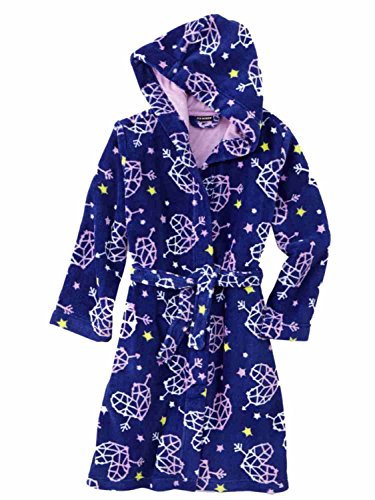Joe Boxer Girls Blue Heart Fleece Hoodie Bath Robe House Coat Shower Wrap
