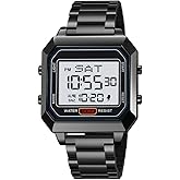 zolohoni Mens Digital Watch for Men, Stainless Steel Square Watches, Digital Wrist Watches Waterproof Dual Time Date Watch