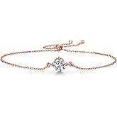 Gem Stone King 18K Rose Gold Plated Silver Lab Grown Diamond Bracelet For Women | 0.74 Cttw | Gemstone April Birthstone | Round 6MM | Fully Adjustable 9 Inch