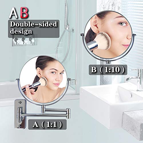 Lansi Makeup Mirror 10X Magnifying Wall Mount Double-Sided Vanity Decoration, Round, 8 Inch, Chrome Finished