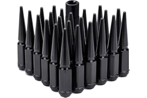 WSPXINBO 24PCS M14 x 1.5 Black Cone/Conical Bulge Seat Wheel Spike Lug Nuts with 1 Socket Key Compatible with Ford 2015-2017 F-150 2003-2016 F-250 F-350 1999-2019 Chevy Silverado GMC Sierra 2012-2022 Ram 1500