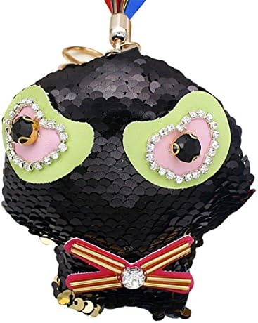 Yeefant Personality Fashion Bags Accessories Colorful Imitation Sequined Ninja Monster Flower Fringe Ball Pendant Handbags Ornaments Plush Keychain Car Key Ring,Black