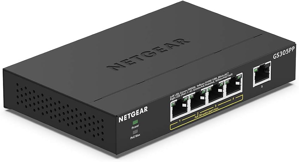 NETGEAR GS305PP 5-Port PoE Gigabit Switch 83 W Unmanaged Desktop Wall Mount