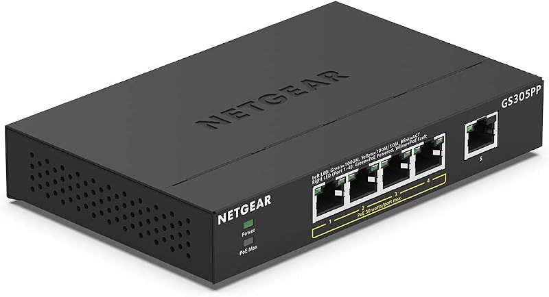 NETGEAR GS305PP 5-Port PoE Gigabit Switch 83 W Unmanaged Desktop Wall Mount