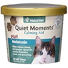 NaturVet Quiet Moments Calming Aid Plus Melatonin for Cats, 60 ct Soft Chews, Made in USA