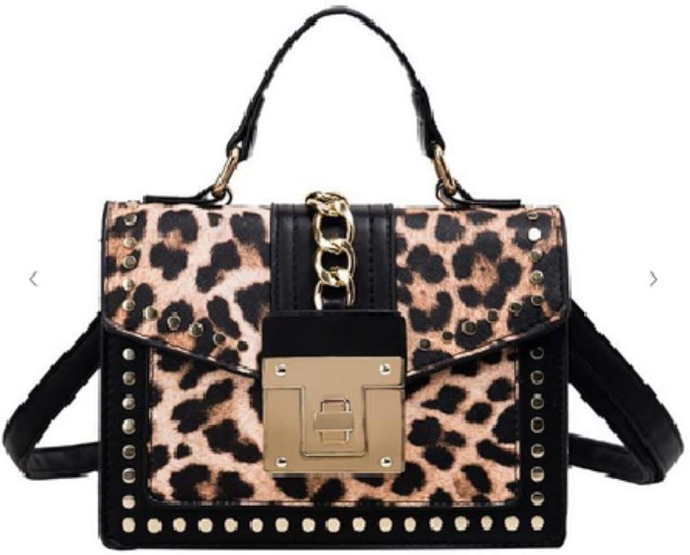 Womens Leopard Animal Print Studded Crossbody Bag Purse Handbag Amazon