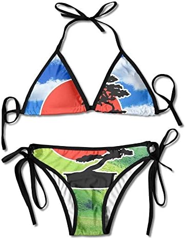 Women's Japanese Flag Bonsai Silhouette Triangle Bikini Swimsuit Bathing Suit