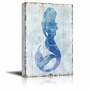 Canvas Wall Art - Mermaid on Vintage Background | Rustic Giclee Print Gallery Wrap Home Art Ready to Hang - 12x18 inches