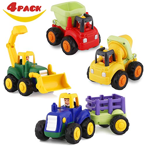 HISTOYE Toy Trucks for 1 2 3 4+ Year Old Boys, Friction Powered Cars for Toddlers Construction Toys Set of 4 Dump Truck Toy, Tractor Toys, Bulldozer, Cement Mixer Truck, Preschool Gifts Boys & Girls
