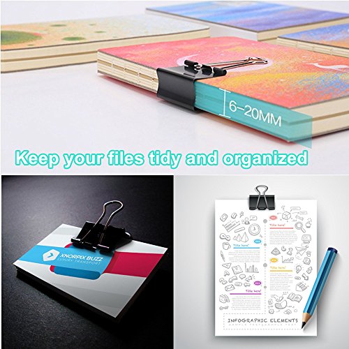 Binder Clips 90 PCS, OUHL Paper Clamp Clips 6 Assorted Sizes for Teachers Students Notes Letter Schools Office Home Kitchen (Black)