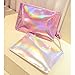 Fashion Women's Holographic Leather Clutch Bag Purse Simple Fashion Laser Envelope Evening Wristlet Handbag, portable waterproof Fashion Focus Cosmetic bag,Shining Evening Bag, Wedding Party (Pink)