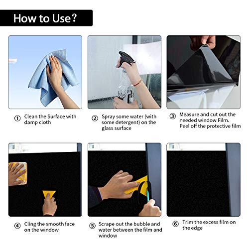 ESSORT Blackout Window Film, 100% Light Blocking, Static Cling Glue-Free Removable, for Privacy Darkroom, Heat Insulation, Only for Single Layer Glass (17.72in x 6.56ft, 100% Blackout)