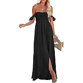 Happy Sailed Women's 2025 Summer Smocked Off The Shoulder Maxi Dresses Ruffle Short Sleeve A Line Side Slit Sundress