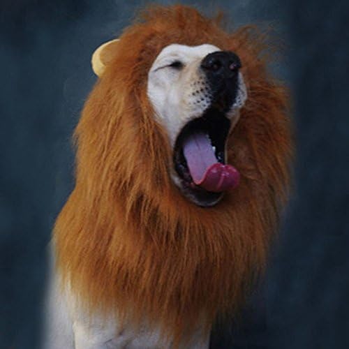 Yosmi Lion Mane Costume with ear dark brown for Dog Adjustable size Clearly synthetic fibers,Perfect fasten around dog head Lion Wig for Dog Retriever Mastiff Halloween lion costume for party