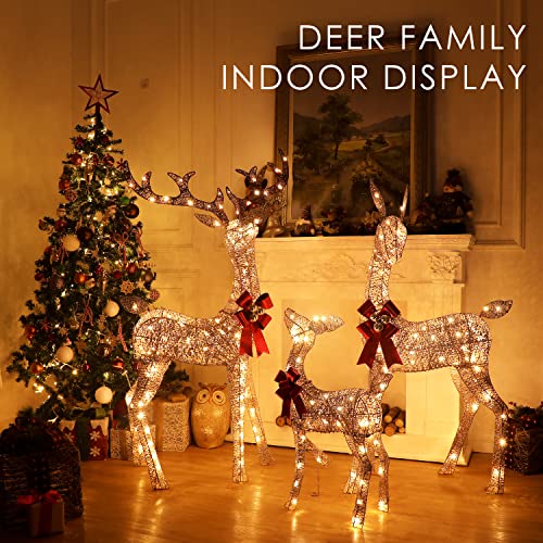 Large 3Pack Lighted Reindeer Christmas Outdoor Yard Decorations, Christmas Deer Family Decor