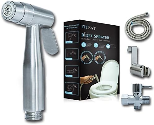 FitEat Handheld Bidet Sprayer | Corrosion Resistant Stainless Steel Cloth Diaper Sprayer & Ergonomic Handle | For Kitchen Faucet, Toilet Seat, Kids, Pets, Bathroom Floors, Sinks & More | Bonus Ebook