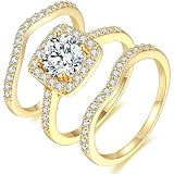 Promise Rings MDFUN 18K White Gold Plated Cubic Zirconia Engagement Ring Wedding Ring Set