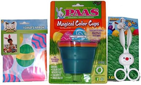Easter egg dye kit includes PAAS Magical color cups, Dudleys child's apron and Dudleys egg tongs