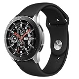 Kmasic Sport Band Compatible Samsung Galaxy Watch 46mm, Gear S3 Band, Soft Silicone Strap Replacement Wristband Compatible Samsung Galaxy Watch SM-R800NZSAXAR Smart Fitness Watch, Small, Black