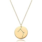 MEVECCO Gold Necklace Coin Disc Zodiac 12 Constellation Star Connected Engraved Horoscope Sign Astrology Pendant 18K Gold Plated Chain Dainty Personalized Simple Jewelry