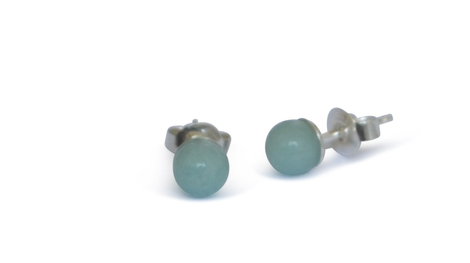 Amazonite stud earrings, natural, round, 5mm, 925 silver