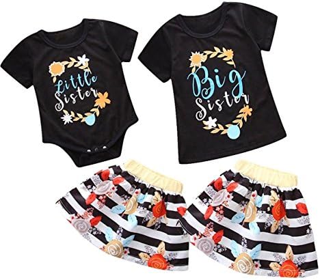 Big Sister Little Sister Matching Clothes Set Summer Baby Girl Little Sister Romper Skirt Set Big Sister Shirt Skirt Set Outfit