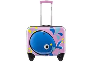 GinzaTravel 3D Little Whale Cute Children's Luggage Sit and Ride Trolley Case 18-inch Universal Wheel Travel Case for Boys and Girls
