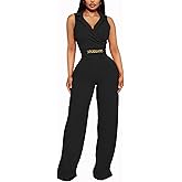 FairyLove Women's Strapless Tube Top Rompers Casual Off Shoulder Printed Sleeveless Belted Wide Leg Jumpsuit with Pockets