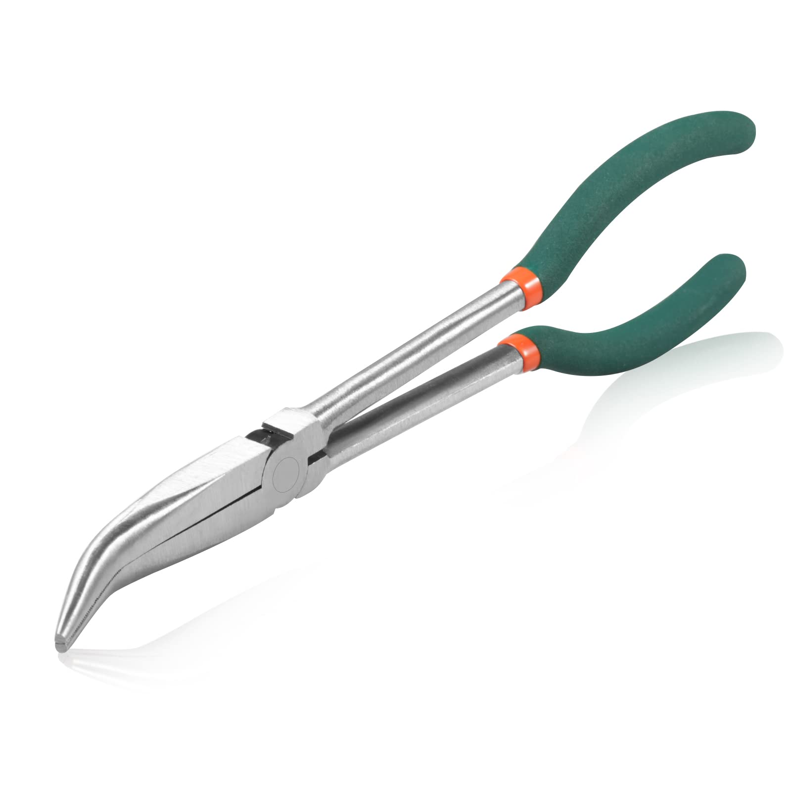 SPEEDWOX Long Reach Bent Nose Pliers 11 Inches 30 Degree Intermeshed Teeth Precision Fine Pliers for Hard to Reach Narrow Spaces High Leverage Reduce Efforts Non-Slip Handle