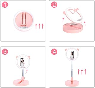 LEDリングライト 卓上型10in USBリングライト 色温度2700K-6000K 3色モード10段階調光 伸縮自在なスマホスタンド付き